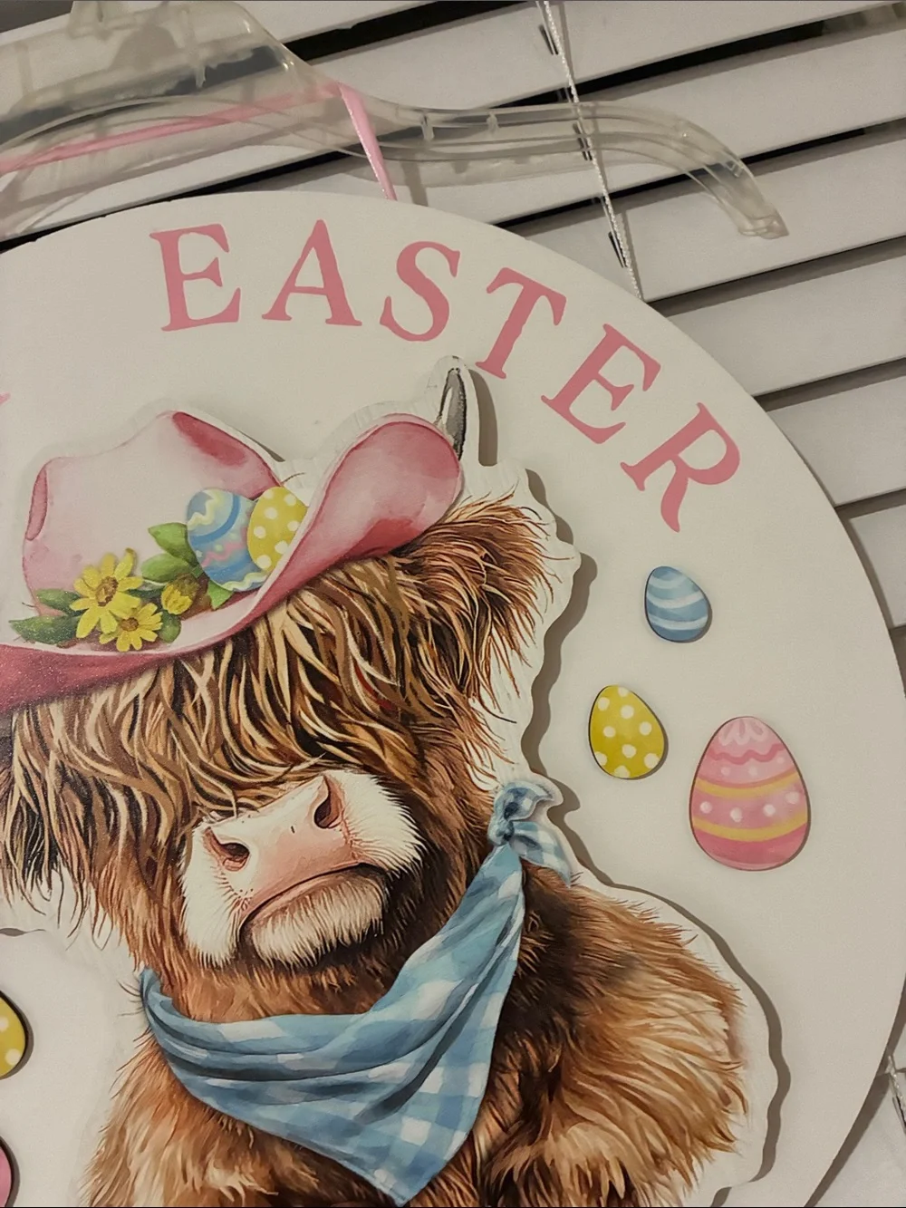 Hobby Lobby Pastel Pink & Blue 'Howdy Easter' Cow Wall Sign
